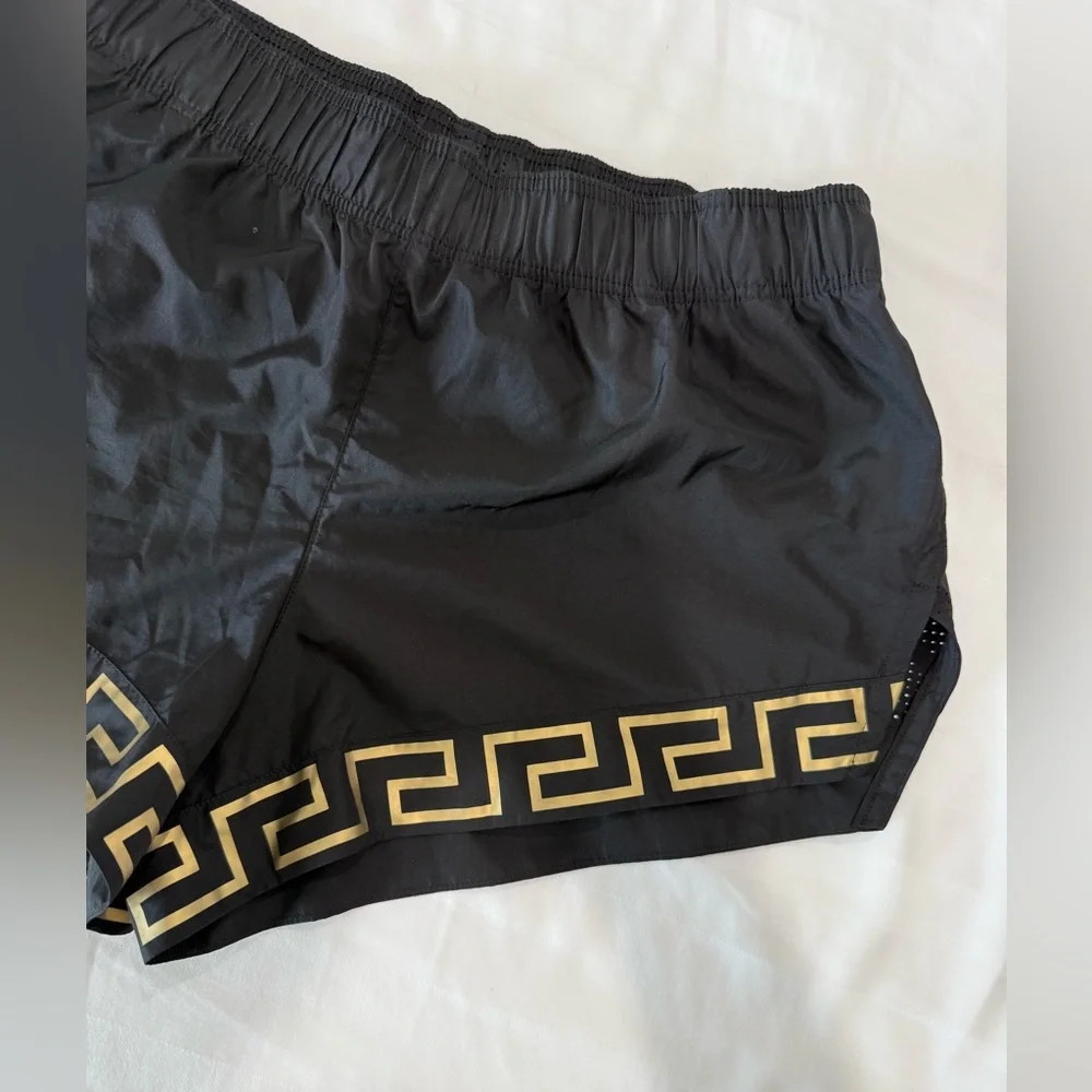 Versace Greca Women's Athletic Shorts in Black with Gold Accents - Picture 5 of 8